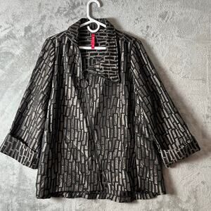 IC by CONNIE K Metallic Black‎ Bronze Textured Jacket Asymmetrical Zip Size XL